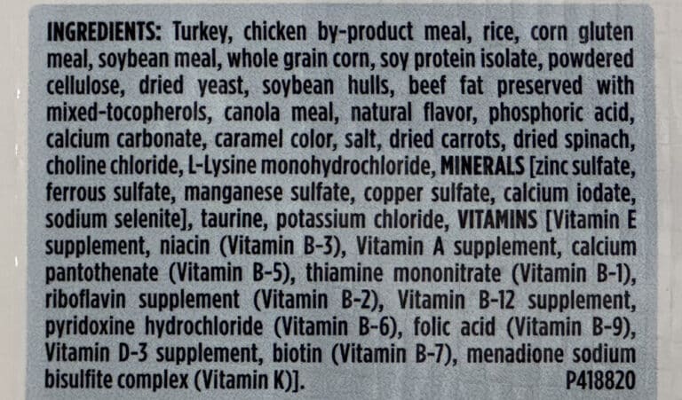Purina cat food ingredient list - pet food ingredient label