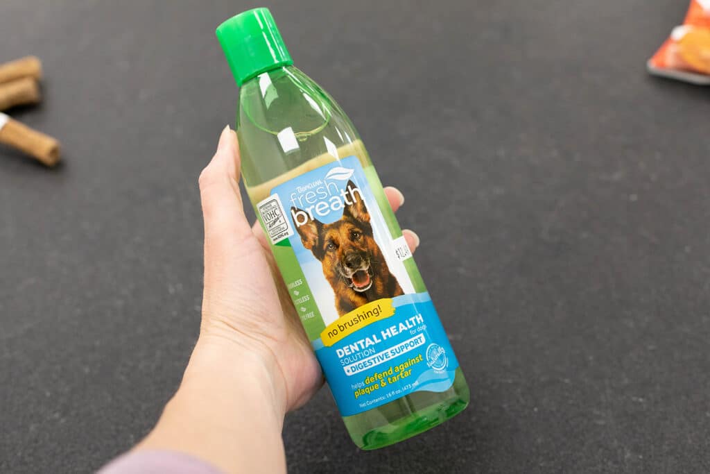 Tropiclean makes several water additives to benefit dog digestive health and dog dental care